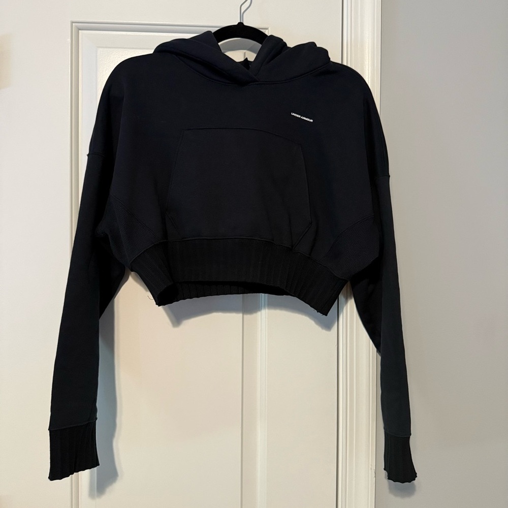 Under Armour Cropped Fleece Hoodie Black Women’s S Ribbed Hem